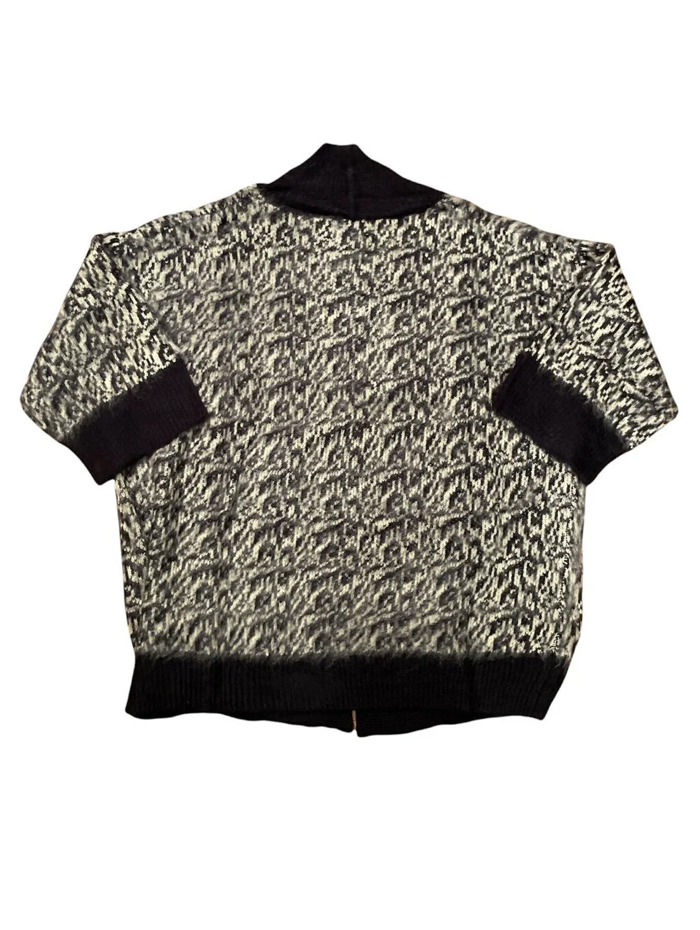 Pepaloves Womens Cardigan Sweater Black Abstract SS Tight Knit Size M New